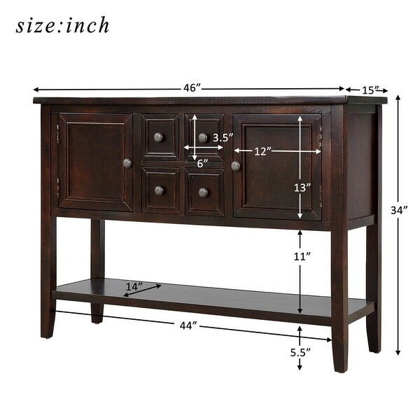 Table buffet sideboard Sofa table with storage drawers, cabinets and bottom shelf