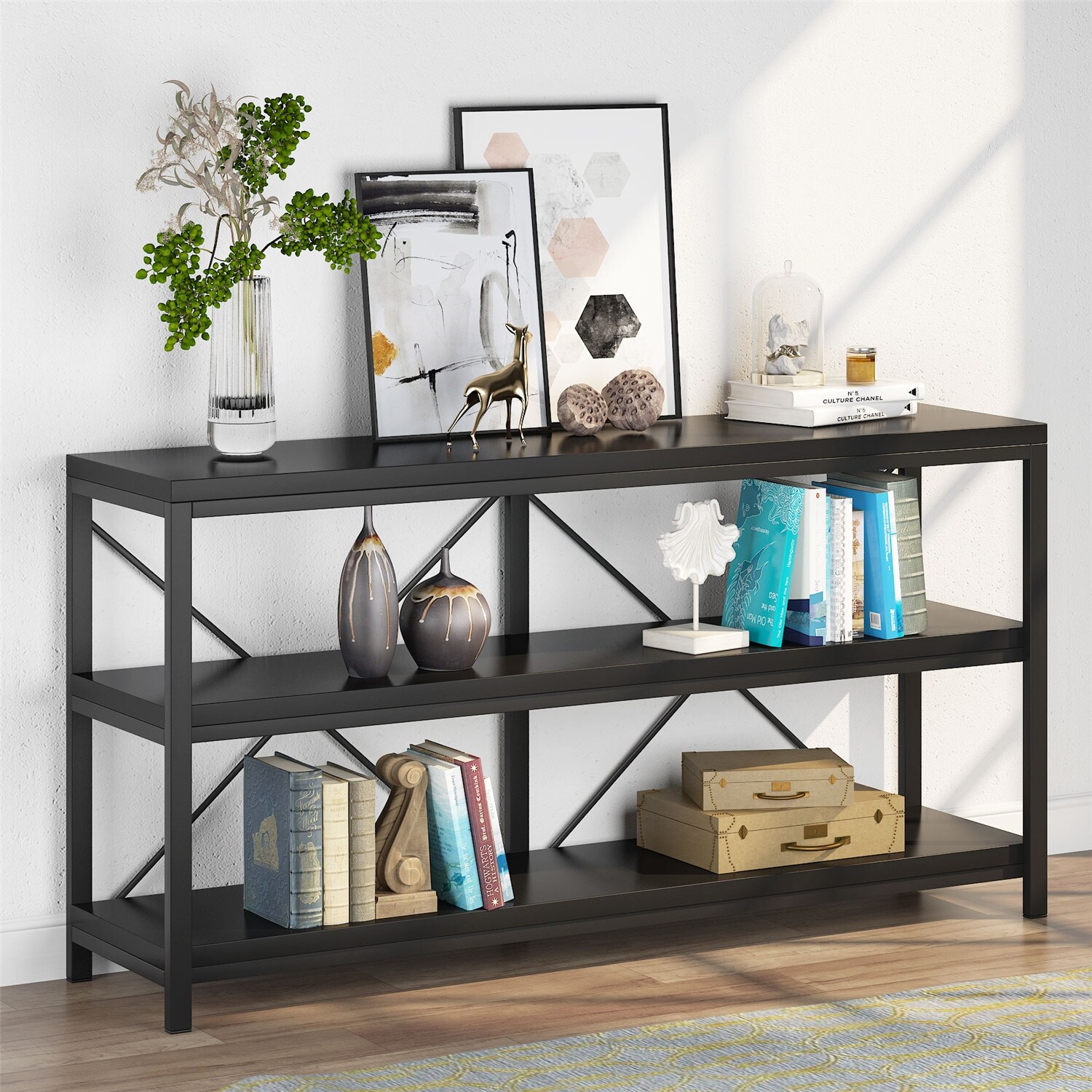Sofa Table, 3 Tiers Console Table TV Stand with Storage Shelves