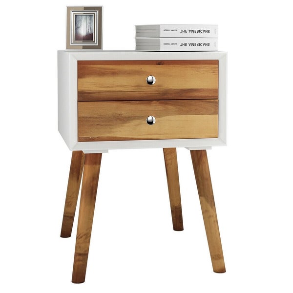 Gymax Wooden Nightstand Mid-Century End Side Table Bedroom W/2 Storage