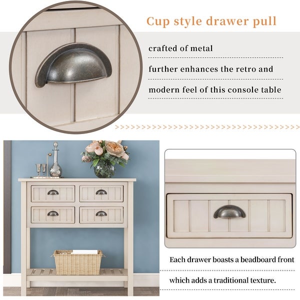 Exquisite Simplicity Sideboard Console Table with 4 Drawers Bottom Shelf, Modern Solid Wood Sofa Table for Living Room and Bedroom