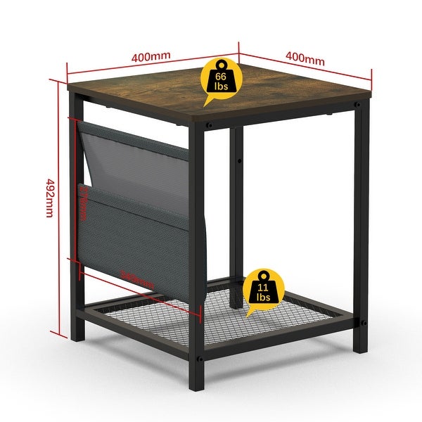 Side Table with Storage Bag Square End Table with Grid Storage Rack, Sofa Table for Living Room Bedroom Small Spaces