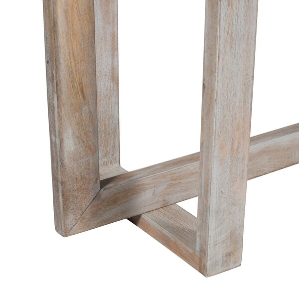 59 Inch Artisan Crafted Farmhouse Console Table with Geometric Interlocked Base, Rustic Light Brown