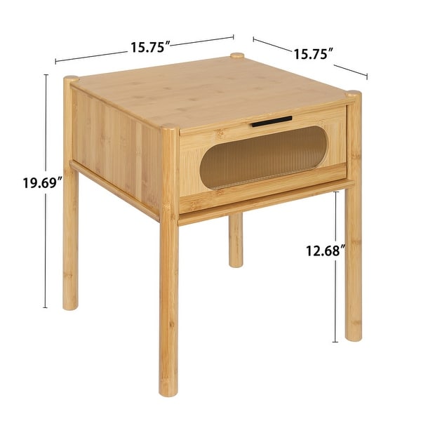 Grondin Mid-Century Modern 1 Drawer End Table Sofa Side Table with Solid Bamboo Frame, Acrylic Drawer Front and Soft Feet Pads