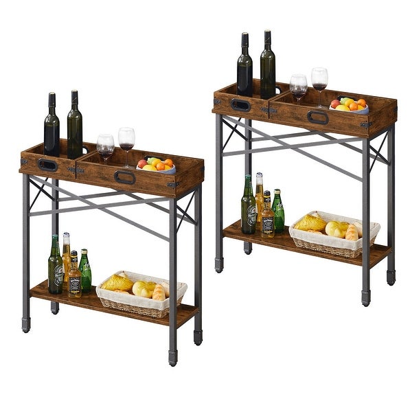 VECELO, (Set of 2) Industrial Console Table with 2 Storage Trays