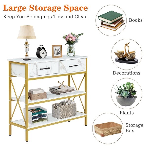 Kinbor Console Table with Drawers, Modern Entryway sofa Table w/ 3 Tiers Storage Shelves for Entryway, Living Room Furniture