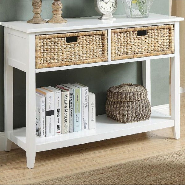 Modern Style Console Table, Sofa Table With 2 Baskets And Shelf