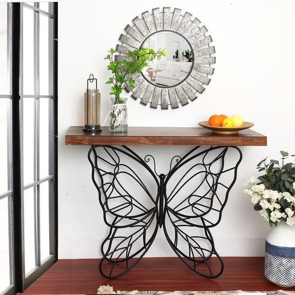 Butterfly Black and Brown Metal and Wood Accent Table - 31.25