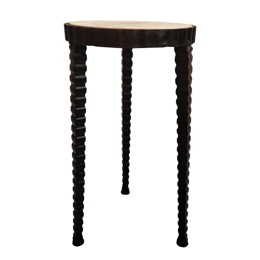 22 Inch Round Wooden Side Table with Tapered Tripod Base, Brown and Black - 21