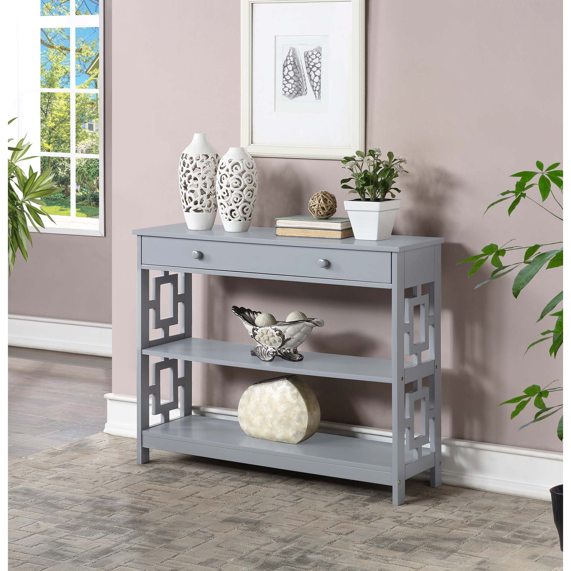 Town Square Contemporary Console Table with Drawer, Gray