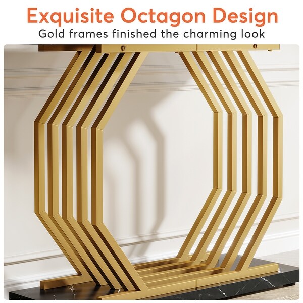 40 Inch Modern Gold Console Table, Faux Marble Entryway Table for Living Room