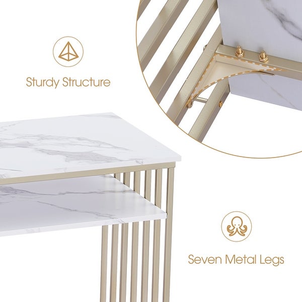Ivinta Console Table with Storage, White Gold Entryway Table with Shelves, Gold Sofa Table for Living Room, Hallway