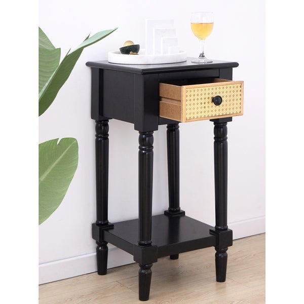 Kinbor 1-Drawer Wood Storage Side Table Nightstand End Table for Living Room Bedroom Entryway, Black - 28