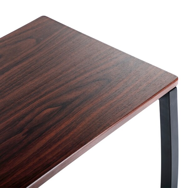 Sofa Side Table, C Shaped End Table, Portable Bedside Workstation, Laptop Holder with Metal Frame, Small Spaces, Coffee Brown