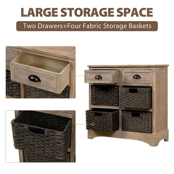 Wicker locker control table, two drawers and four classic rattan baskets