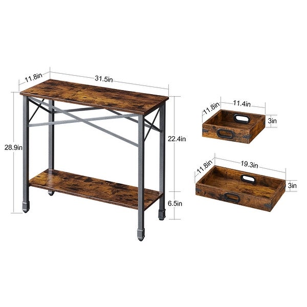VECELO, (Set of 2) Industrial Console Table with 2 Storage Trays