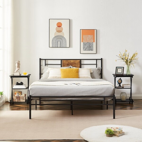 VECELO Modern 3-tier Side Table/End Table, X-cross Metal Frame Storage Shelf - (Set of 2)