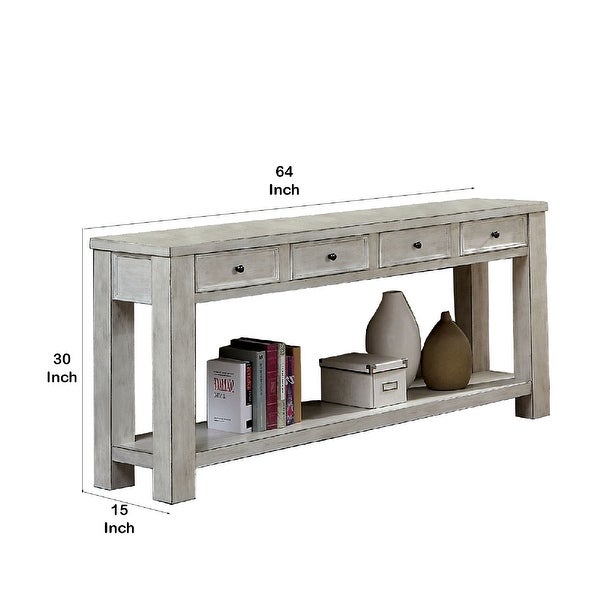 Transitional Wooden Console Table with 4 Drawers and Open Shelf, White