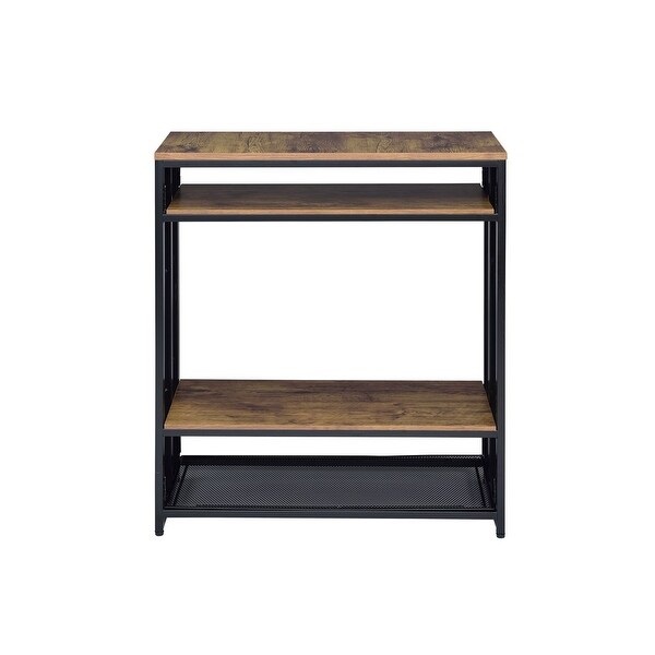 Side Table Foldable Sofa Table W/ Wood Top, Console Table, Antique Oak