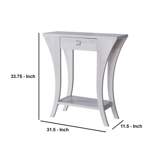 33 Inch 1 Drawer Wooden Console with Curved Legs, White
