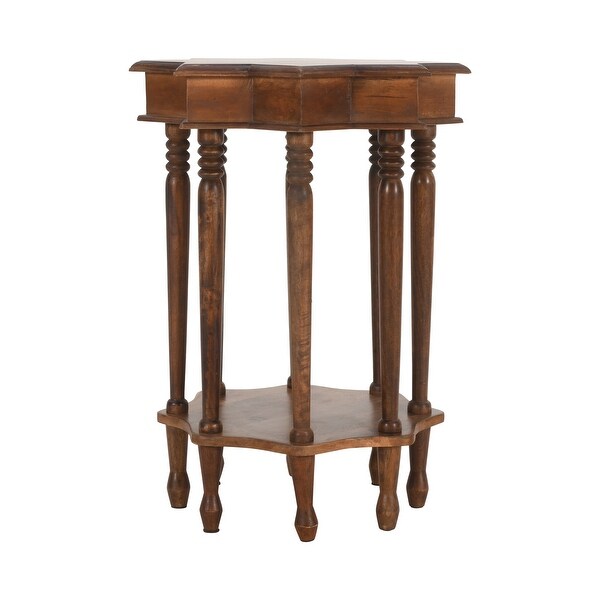 22 Inch French Design Handcrafted Mango Wood Side Table with Star Shape, Brown