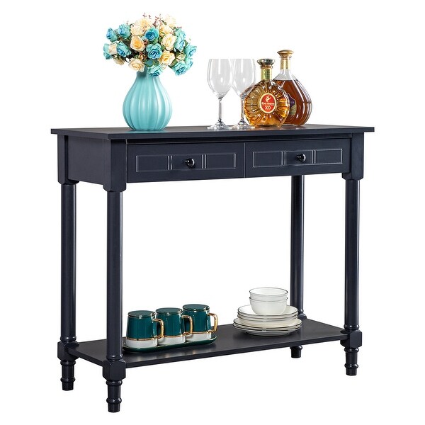 2-Tier Console Table with 2 Drawers, Sofa Table with Storage Shelves