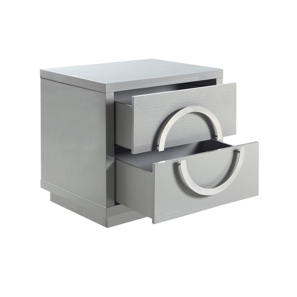 Chic Home Norcia Nightstand Side Table Crocodile Lacquer Finish with 2 Self Closing Drawers, Modern Contemporary