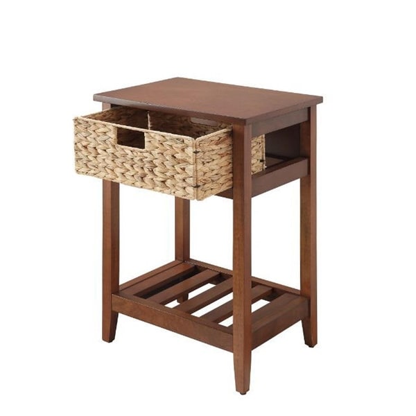 Small Accent Table, White and Natural Finish-18