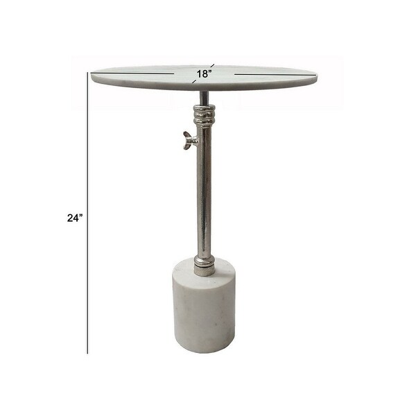 24 Inch Side Table, Aluminum Frame, Smooth Marble Top, Pedestal Base, White - 17.7L x 17.7W x 24H, in inches