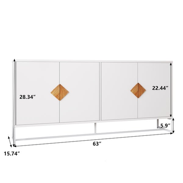 White Modern Sideboard,Kitchen Storage Cabinet with Metal Legs