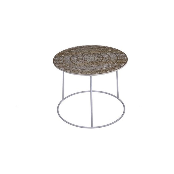 Artissance Aux Carved Medium Round Side Table, 25.5 Inch Diameter, Antique White Wash Finish