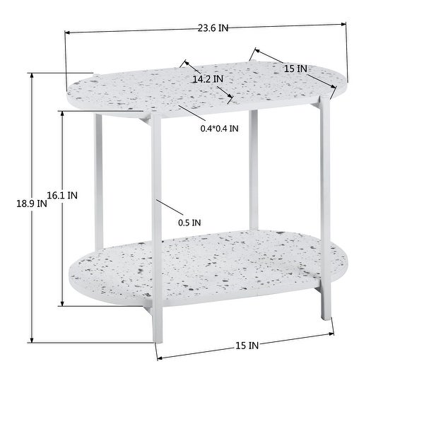 2-Tiers Oval End Table, Modern Marble Small Side Table