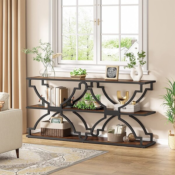 Industrial 70.9 Inch Long Console Sofa Table with 3 Tire Storage Shelf, TV Stand