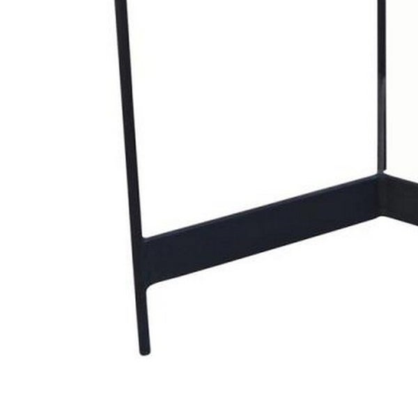 24 Inch Round Side Table, Dark Brown Mango Wood Tray Top, Black Iron Legs