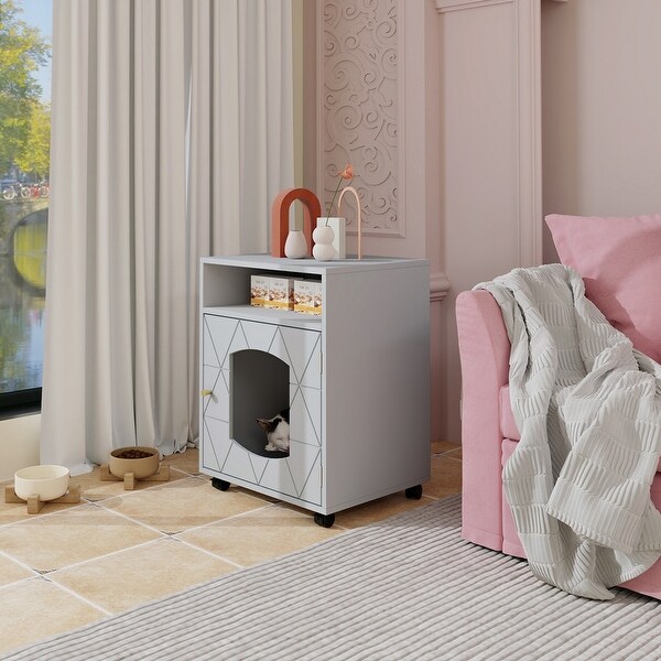 Wood Side Table with Pet House, Grey(17.21