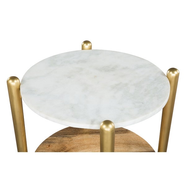 Mina Marble Side Table White and Gold - White, Brown, Gold - 18