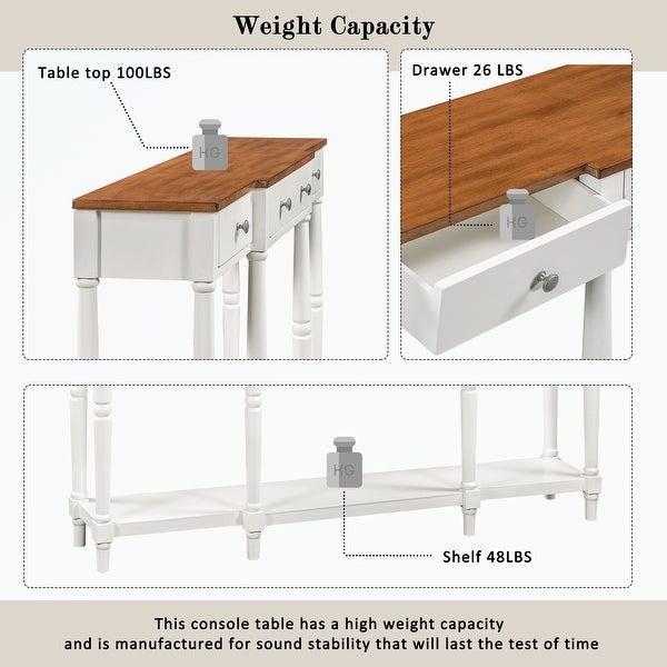 Solid Wood Console Table, with Storage Shelf and Drawer