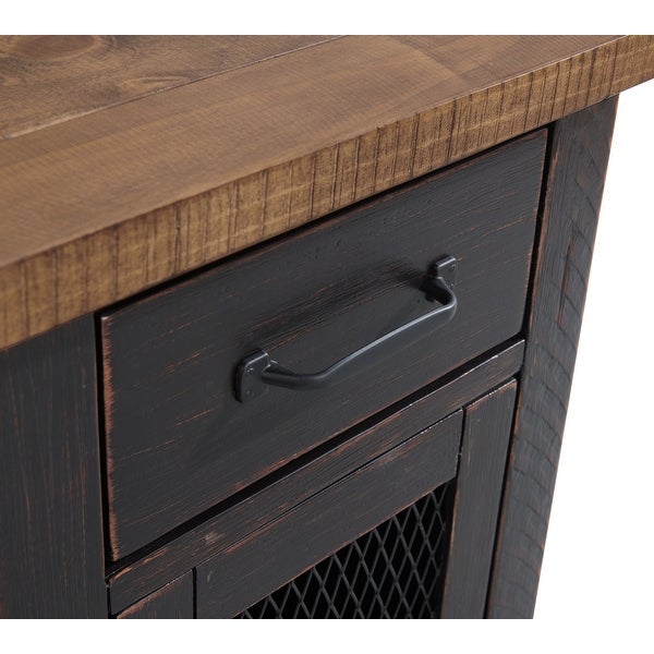 Rustic Chairside Table with hidden Charging Station, Solid Wood