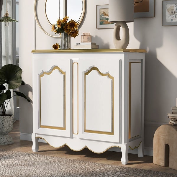 Accent Storage Cabinet with 2 Doors,Pure Hand Drawn,Solid Wood Legs