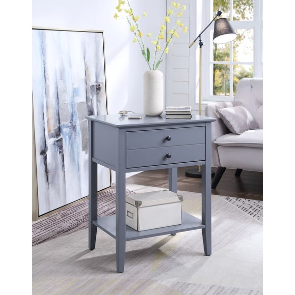 Grardor Side Table (USB Charging Dock) with 1 Drawer and 1 Open Compartment, Gray