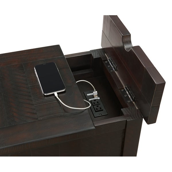 Rustic Chairside Table with hidden Charging Station, Solid Wood