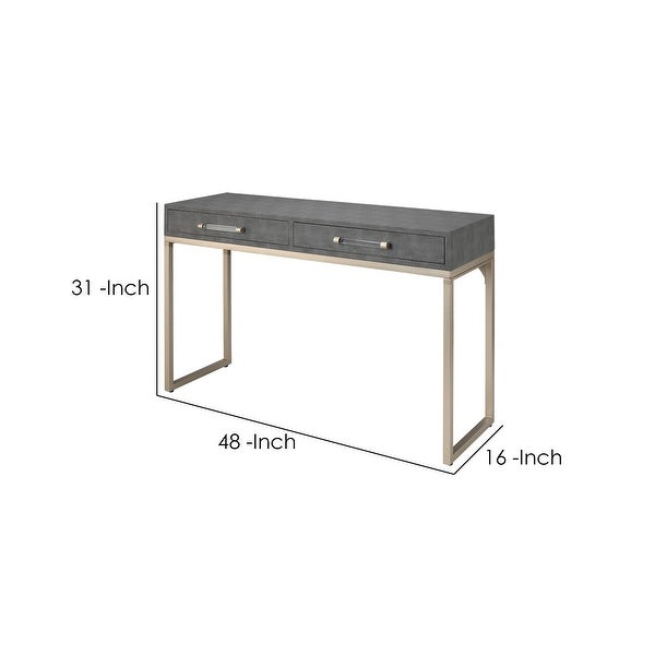 Console Table with Two Drawers and Metal Base, Gray