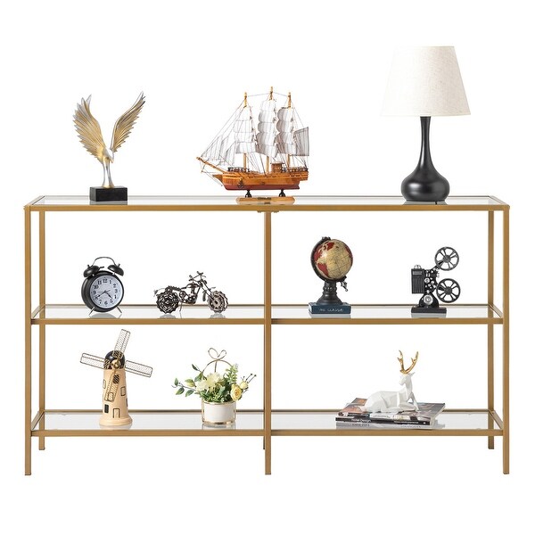 Metal Frame Console Table with Tempered Glass Living Room, Hallway