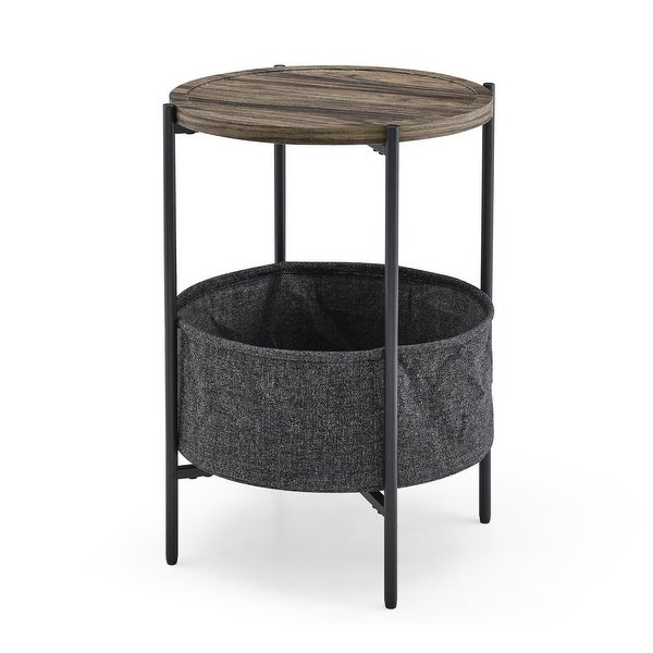 Modern Accent End Table/Side/Leisure Table Tables with Storage Basket, Grey Cloth Bag, for Living Room/Bedroom Furniture