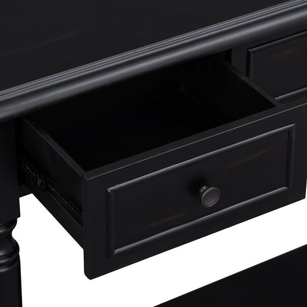 Retro Romanesque Style Curved Design Solid Wood Console Table, Entryway Table with 2 Top Drawers and Open Shelf for Living Room
