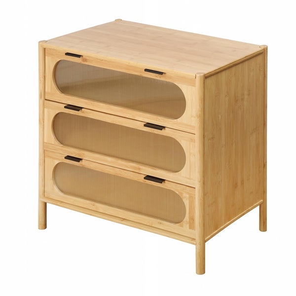 Bamboo Mid-Century Modern Cabinet Side Table with 3 Drawers
