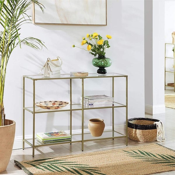 Console Table, Tempered Glass Sofa Table, 3-Tier Storage Rack, Modern Shelf, Sturdy, Easy to Assemble, for Living Room