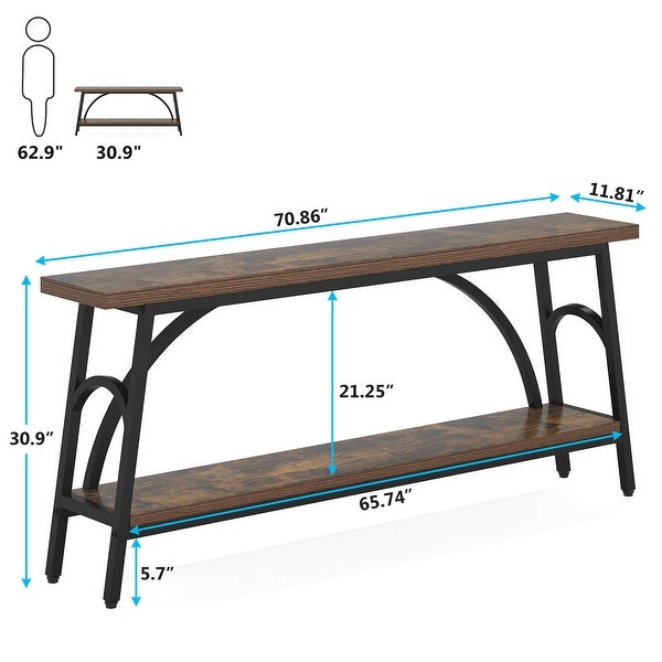 70.8” Extra Long Console Table, Narrow Sofa Tables Entryway Table for with 2 Tier Storage Shelves