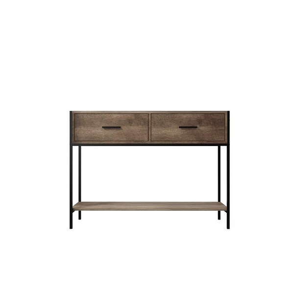 Classic Console Table with Two Top Drawers and Open Shelf,Vintage Storage with Sturdy Metal Frame