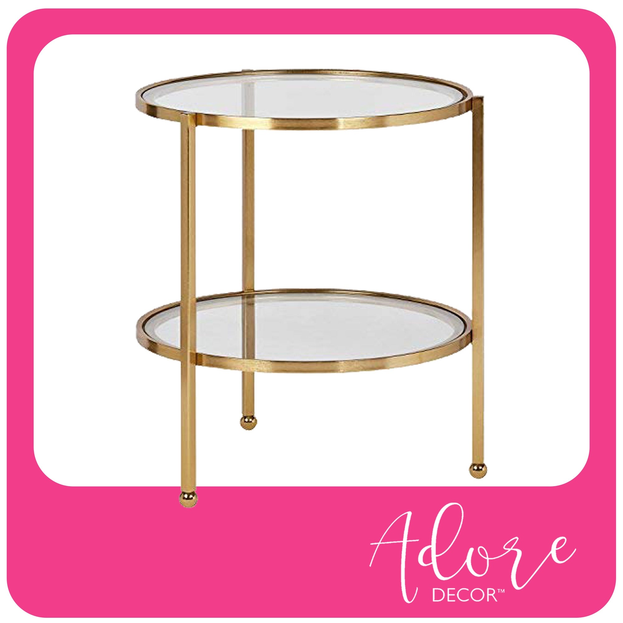 Adore Decor Addison Modern Glass and Metal Side Table, Decorative Small Accent for Living Room, 18