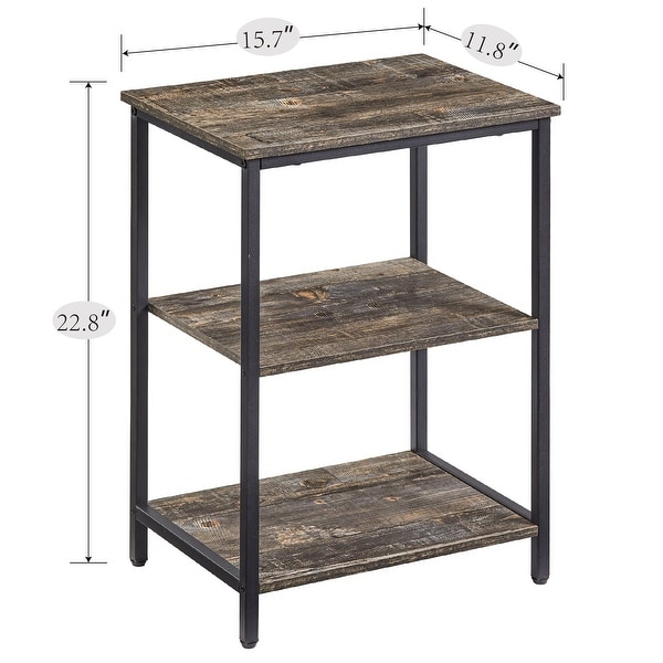 Set of 2 End Table With Wood Storage Shelf, 3-Tier Bedside Sofa Side End Table Storage Display Shelf